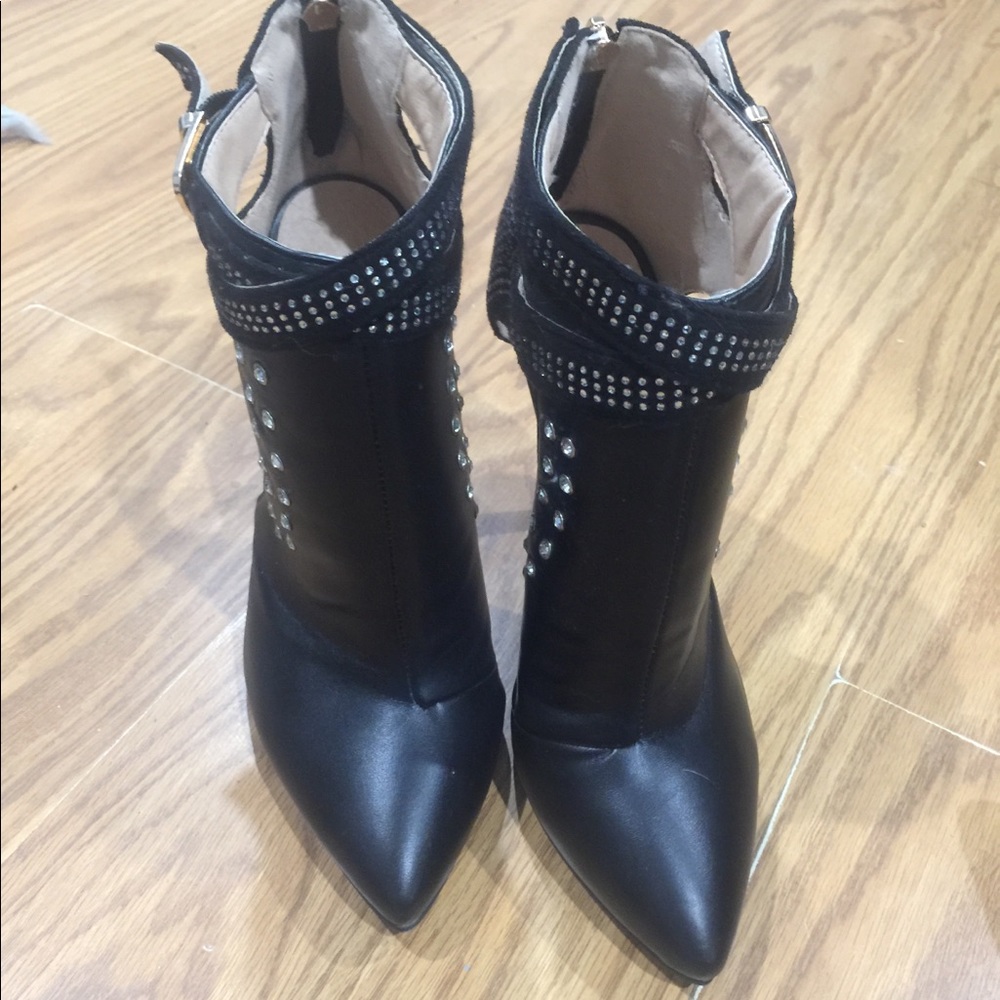 Rocker Glam Black Ankle Booties With Bling, Size 7 - image 3